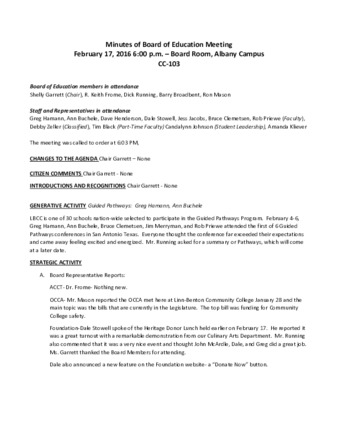 Minutes of Board of Education Meeting  February 17, 2016 thumbnail